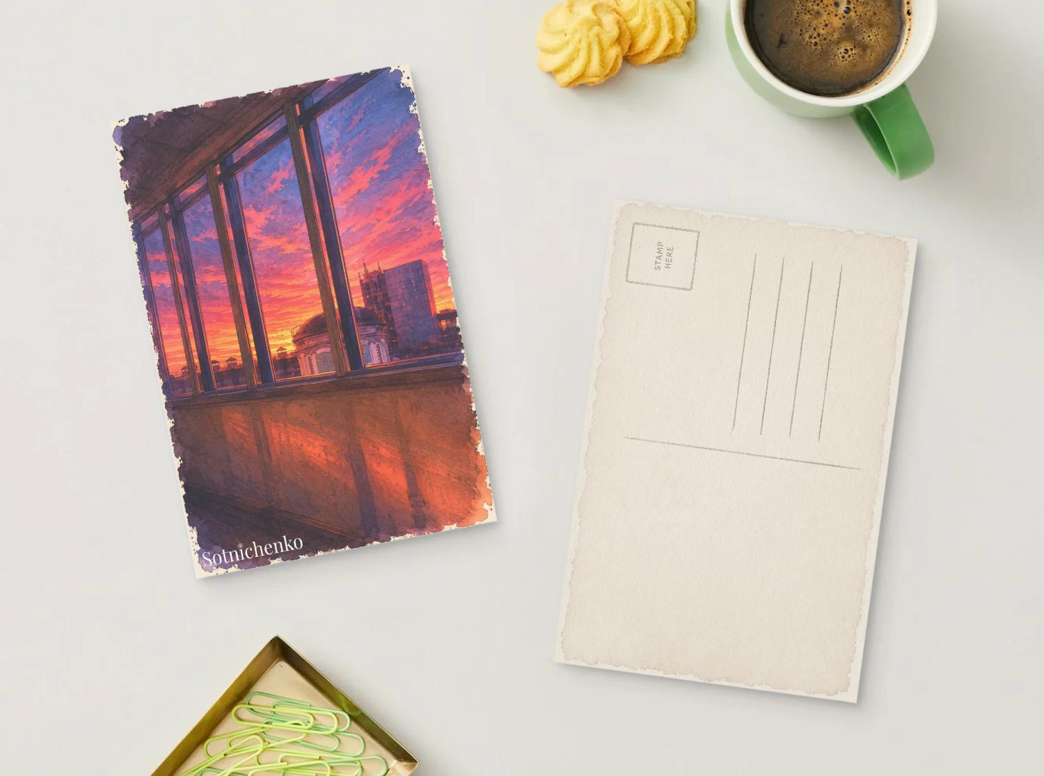 Crimson Windows — Moody Printable Postcard
