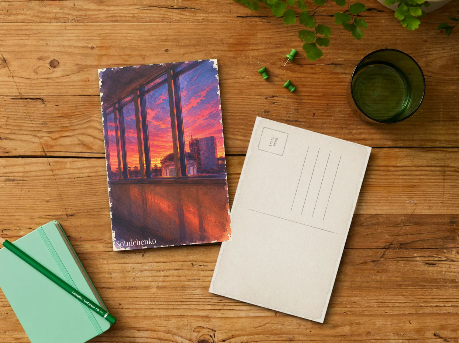 Crimson Windows — Moody Printable Postcard