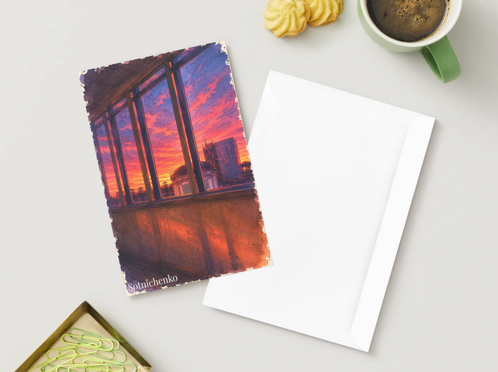 Crimson Windows — Moody Printable Postcard