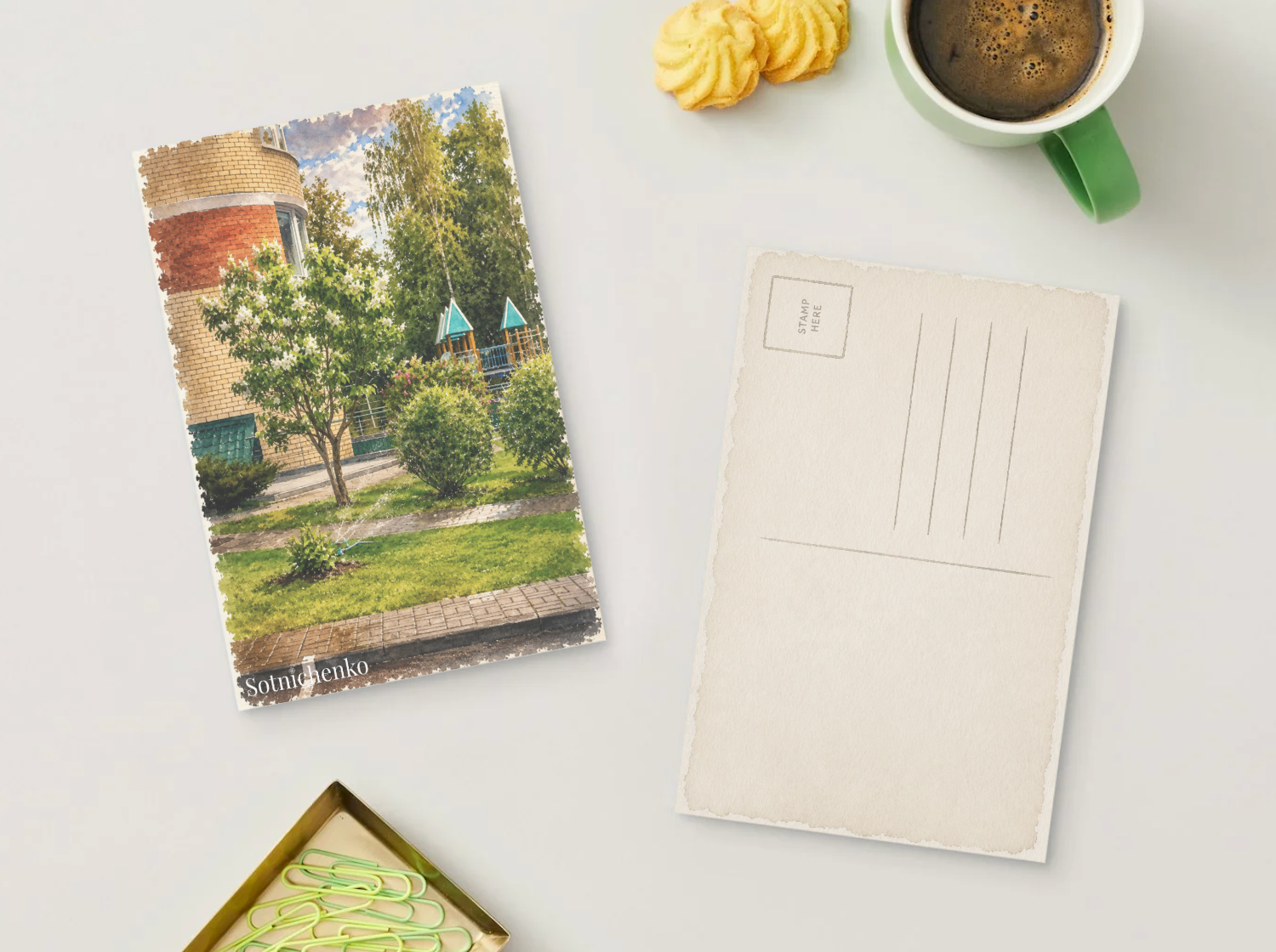 Summer Courtyard — Vintage Printable Postcard