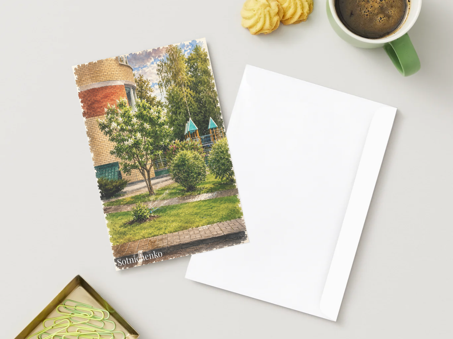 Summer Courtyard — Vintage Printable Postcard