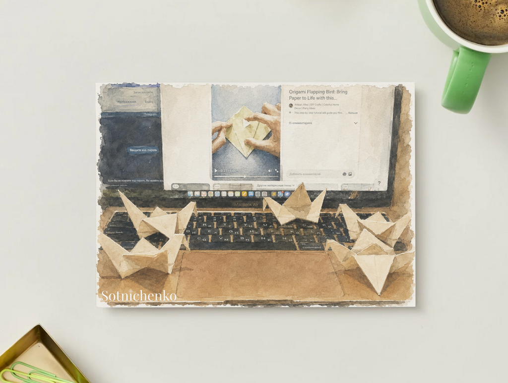 Origami Afternoon — Vintage Printable Postcard