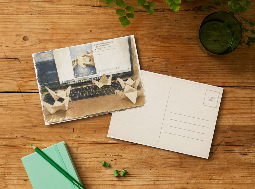 Origami Afternoon — Vintage Printable Postcard