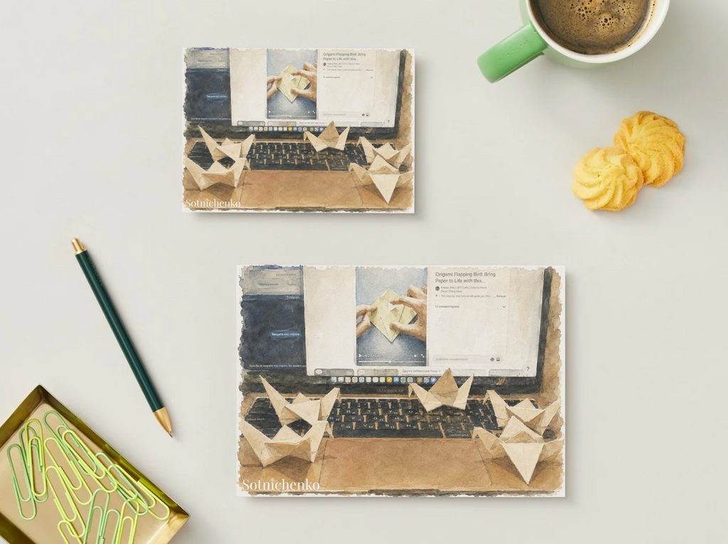 Origami Afternoon — Vintage Printable Postcard