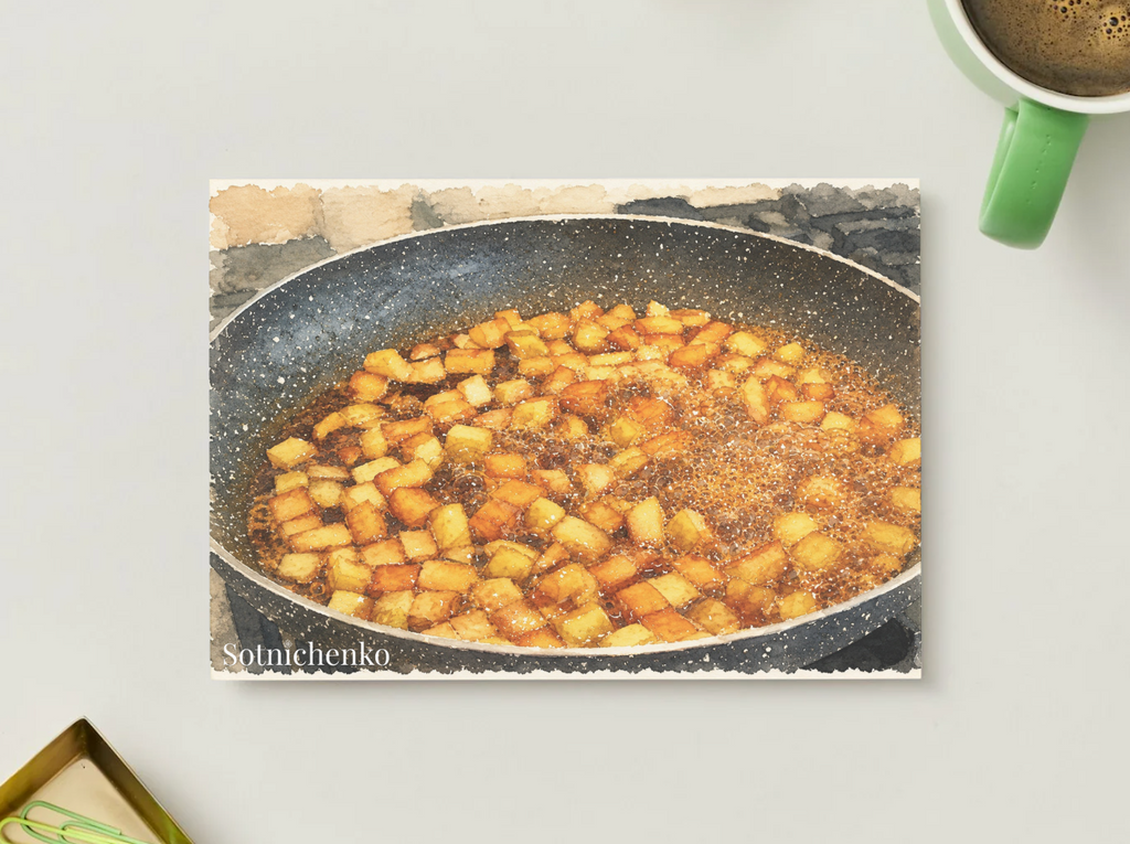 Golden Pan — Cozy Printable Postcard