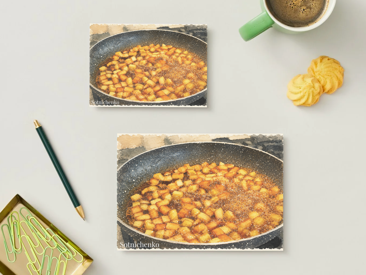 Golden Pan — Cozy Printable Postcard