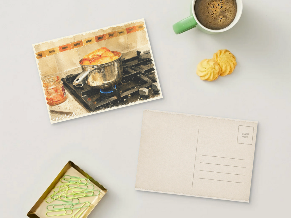 Kitchen Flame — Vintage Printable Postcard