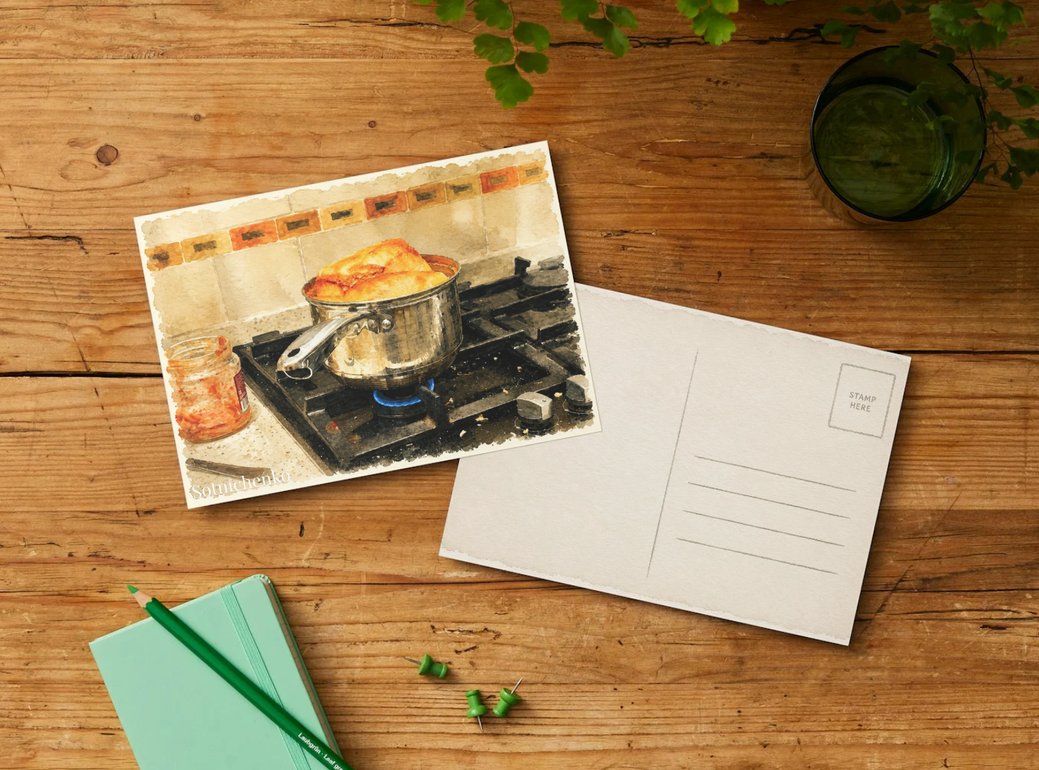 Kitchen Flame — Vintage Printable Postcard
