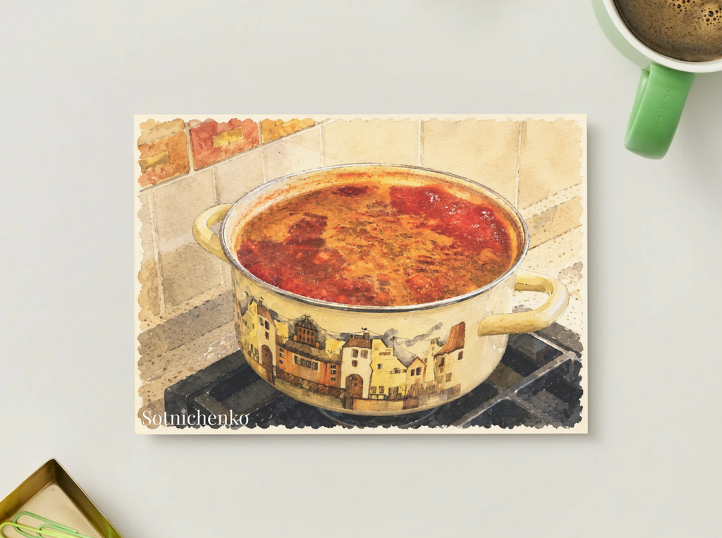 Kitchen Simmer — Vintage Printable Postcard