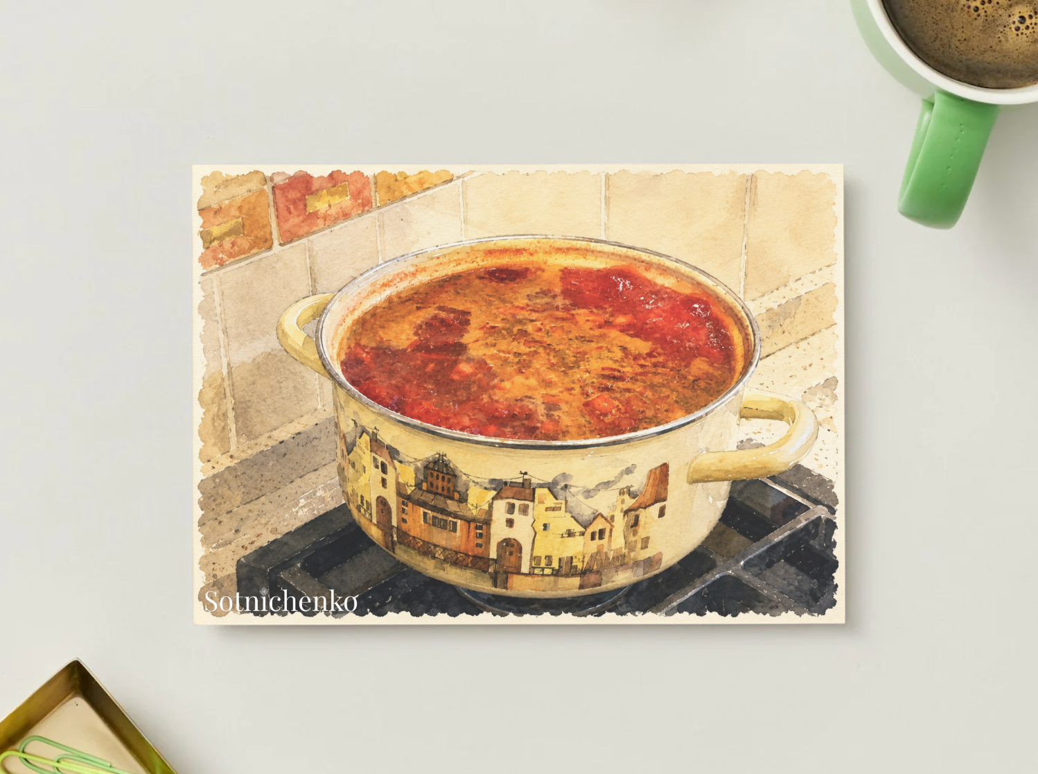 Kitchen Simmer — Vintage Printable Postcard