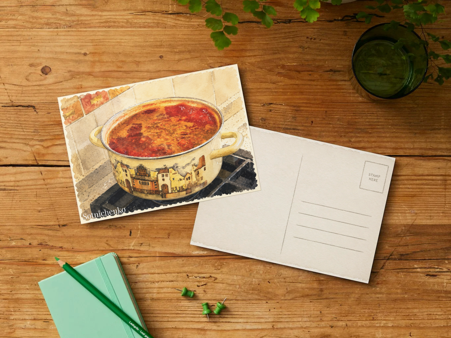 Kitchen Simmer — Vintage Printable Postcard