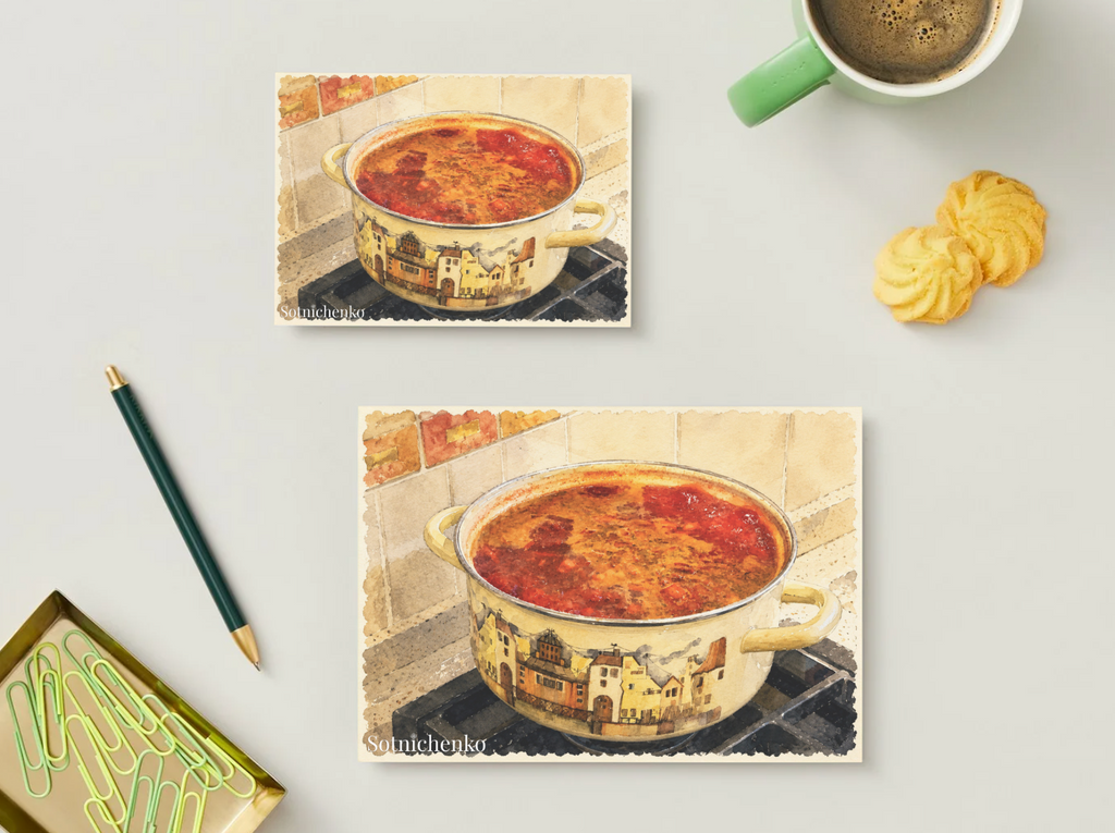 Kitchen Simmer — Vintage Printable Postcard