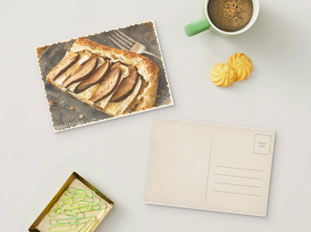 Golden Pear Tart — Vintage Printable Postcard