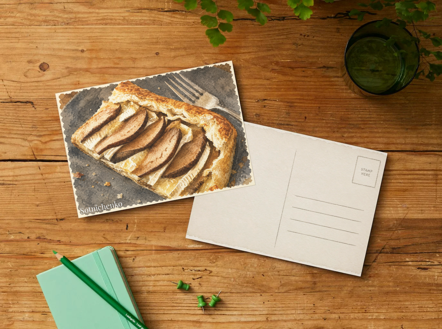 Golden Pear Tart — Vintage Printable Postcard
