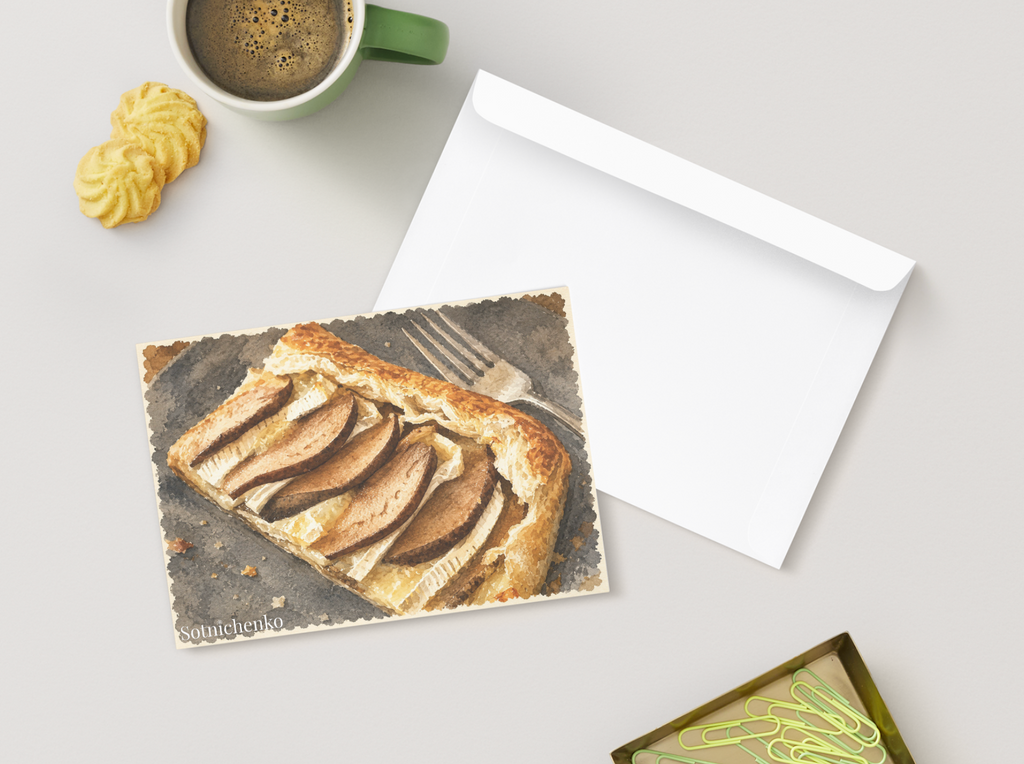 Golden Pear Tart — Vintage Printable Postcard