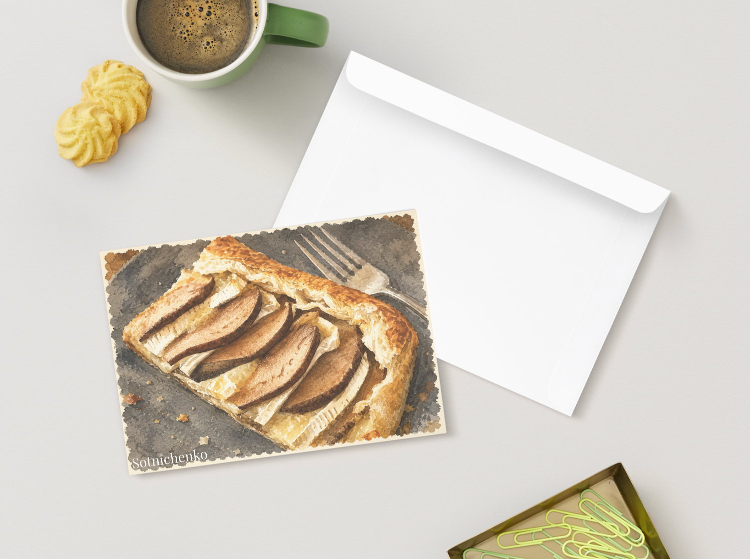 Golden Pear Tart — Vintage Printable Postcard