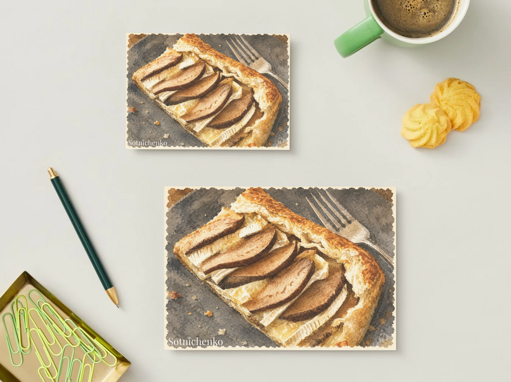 Golden Pear Tart — Vintage Printable Postcard