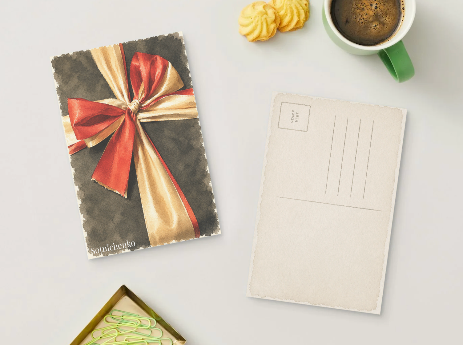 Wrapped in Red — Holiday Printable Postcard