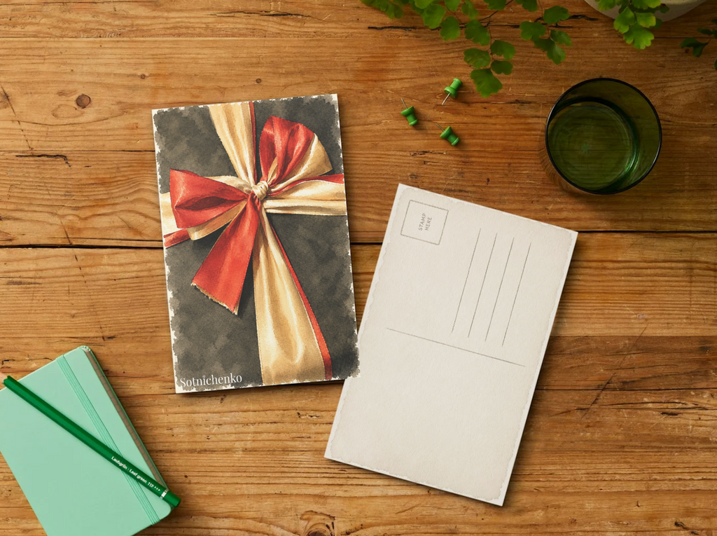 Wrapped in Red — Holiday Printable Postcard