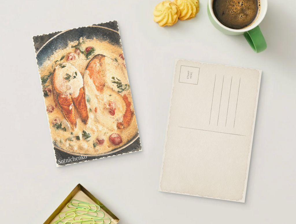 Creamy Salmon — Vintage Printable Postcard