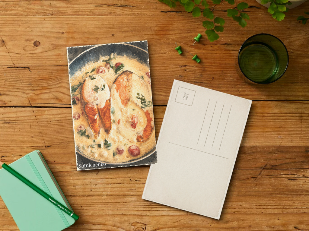Creamy Salmon — Vintage Printable Postcard