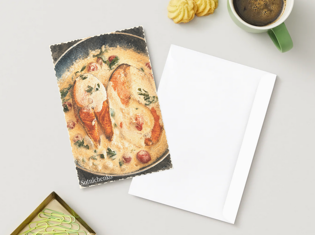Creamy Salmon — Vintage Printable Postcard