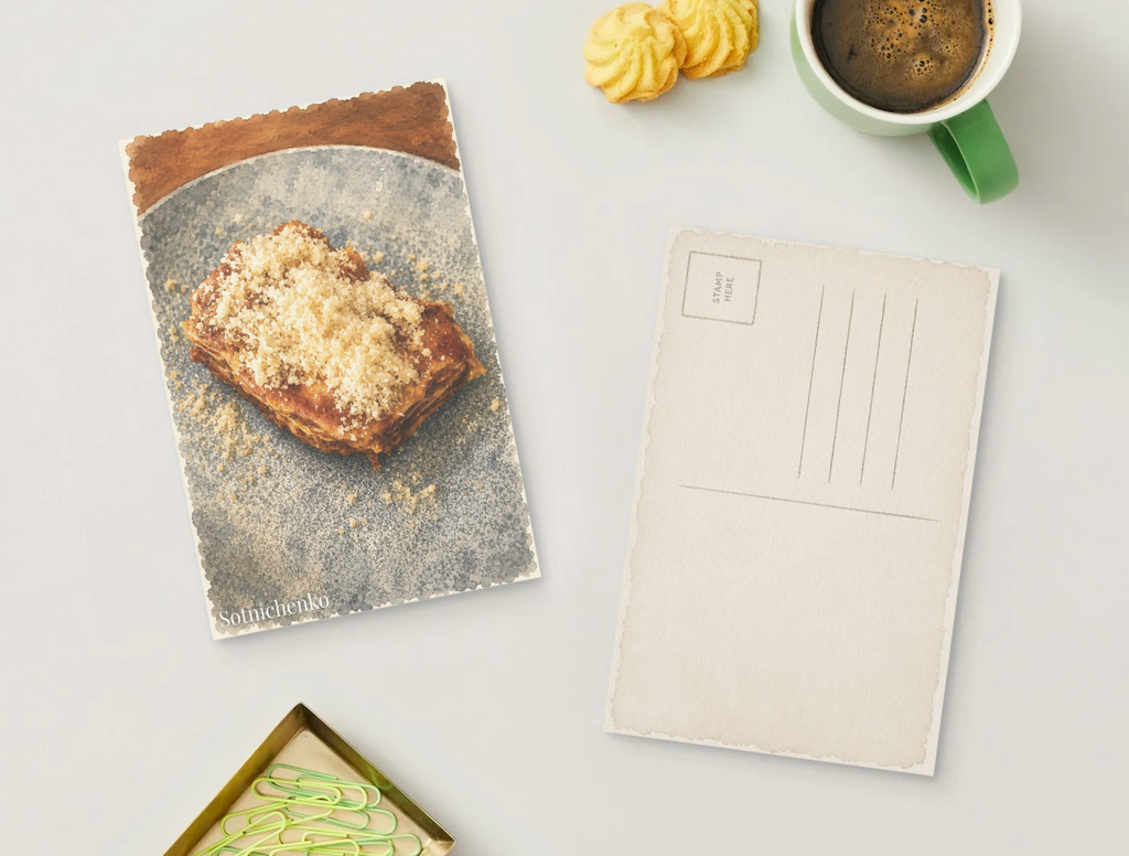 Golden Lasagna — Vintage Printable Postcard