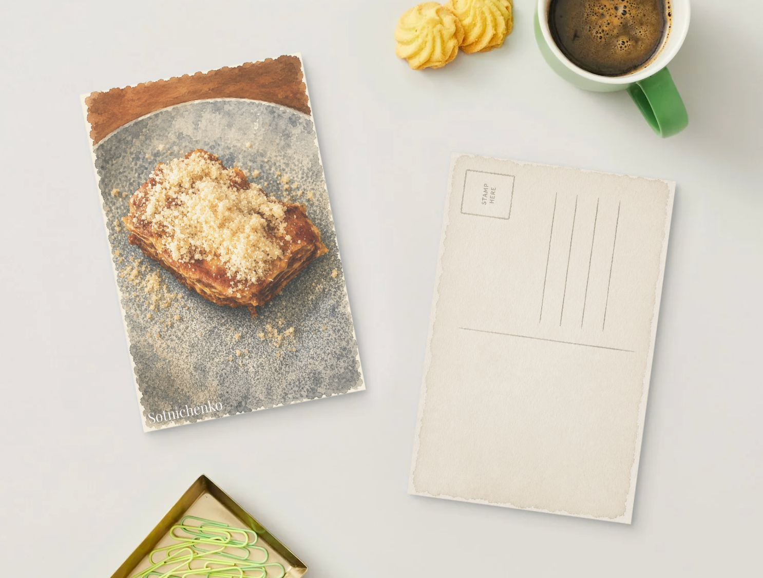 Golden Lasagna — Vintage Printable Postcard