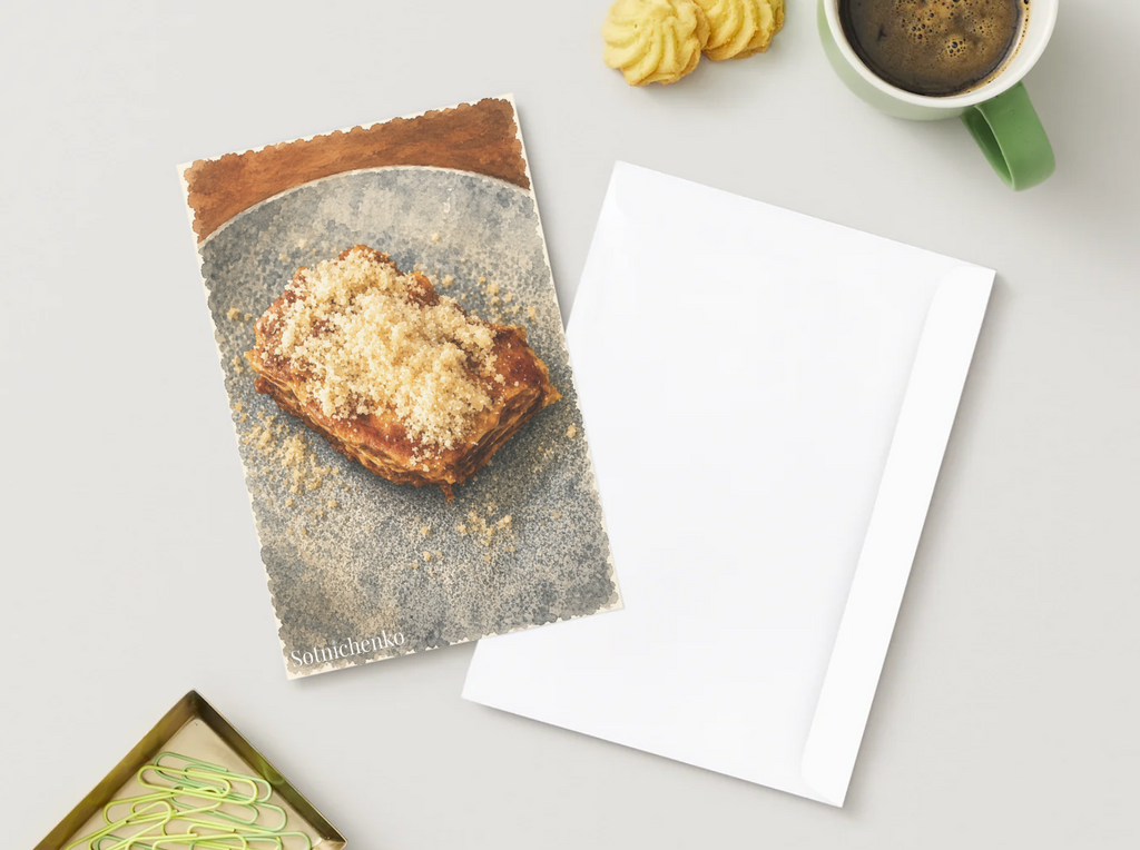 Golden Lasagna — Vintage Printable Postcard