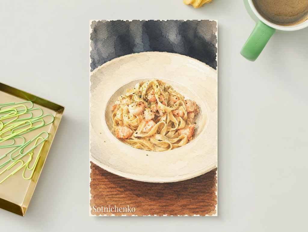 Creamy Tagliatelle — Cozy Printable Postcard