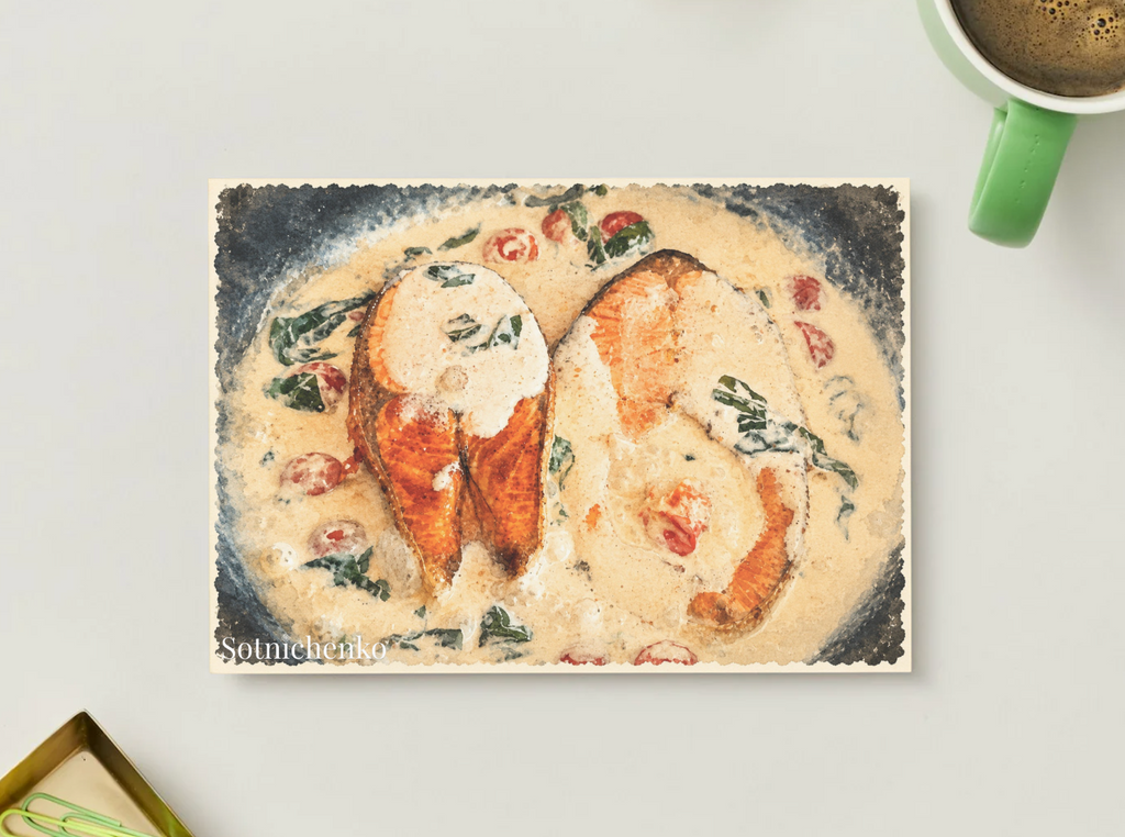 Creamy Salmon Skillet — Cozy Printable Postcard