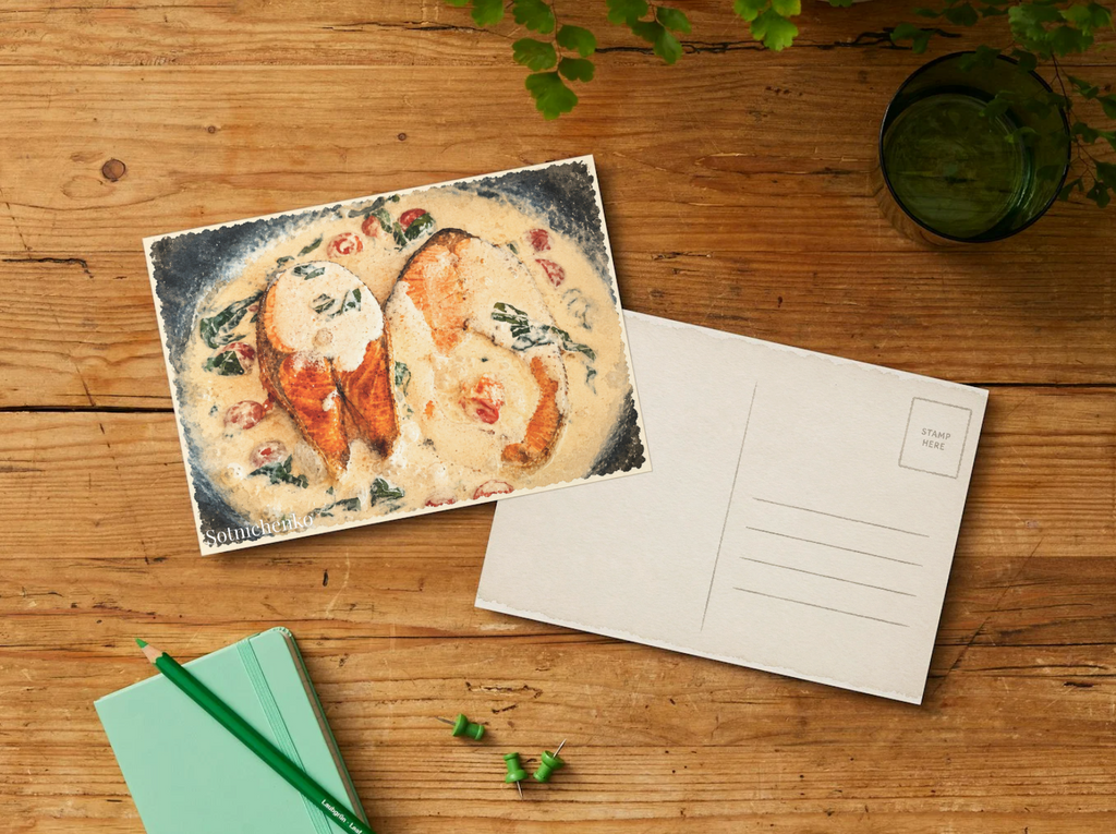 Creamy Salmon Skillet — Cozy Printable Postcard