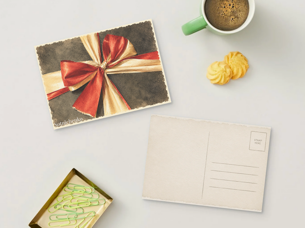 Festive Bow — Vintage Printable Postcard
