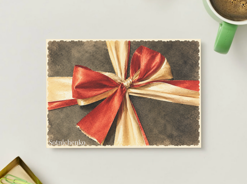 Festive Bow — Vintage Printable Postcard