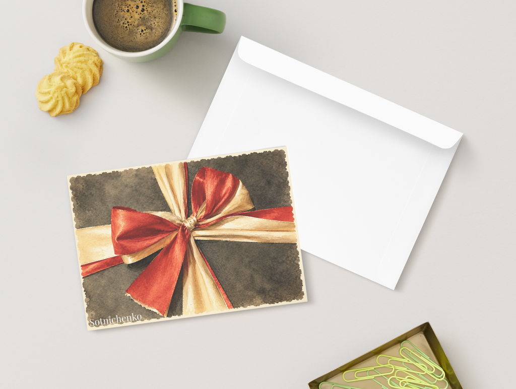 Festive Bow — Vintage Printable Postcard