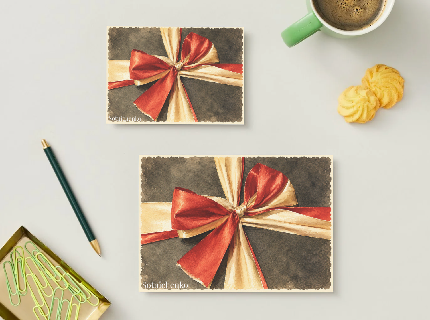 Festive Bow — Vintage Printable Postcard