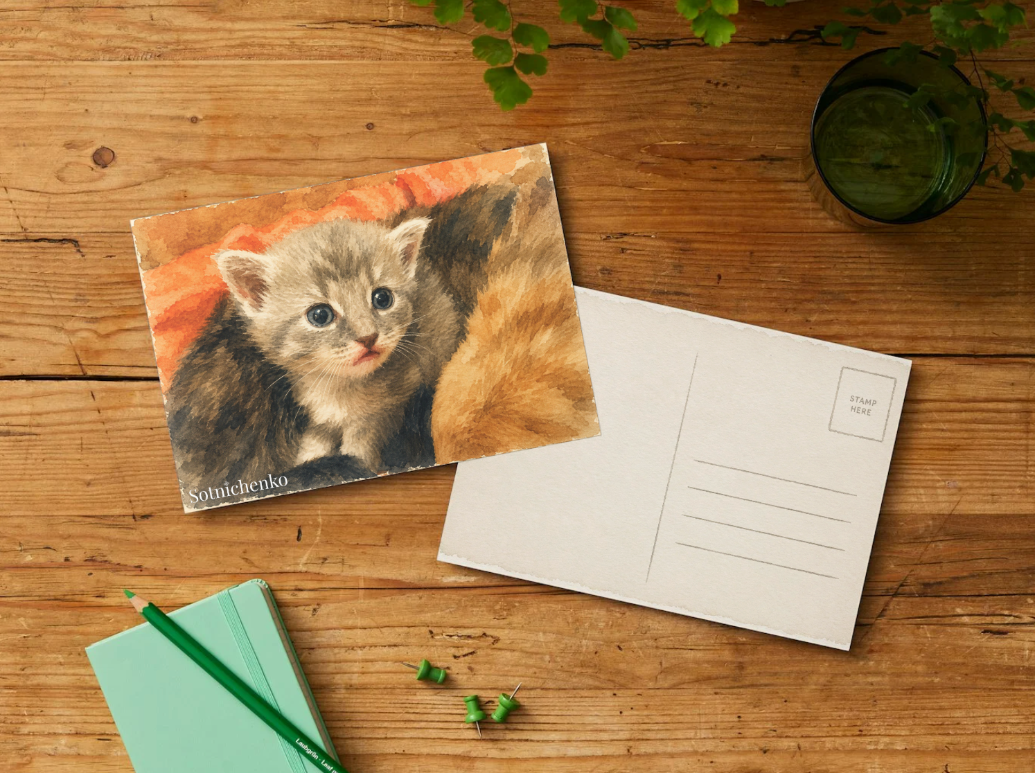 Little Whiskers — Vintage Printable Postcard