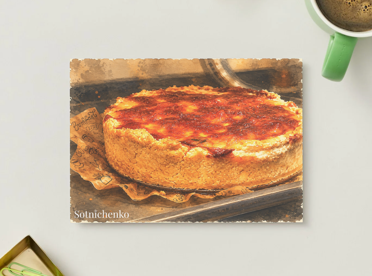 Golden Quiche — Cozy Printable Postcard