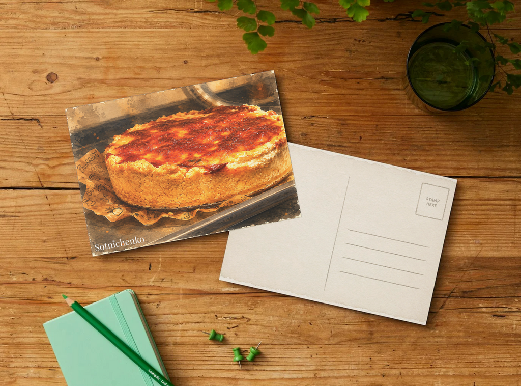 Golden Quiche — Cozy Printable Postcard