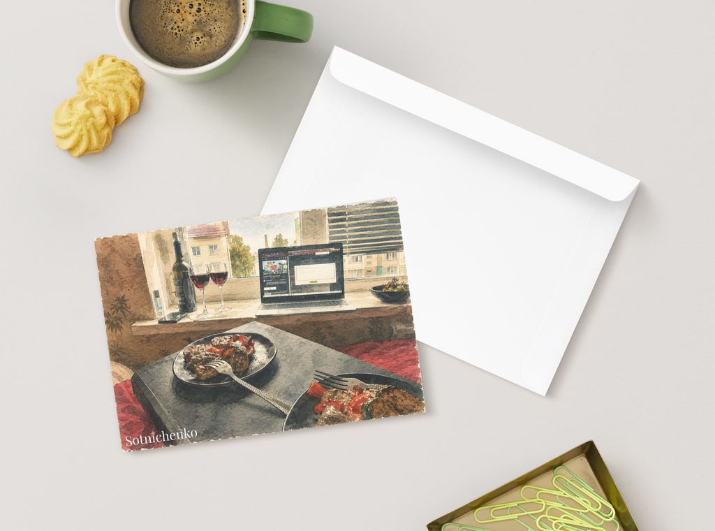 Evening on the Balcony — Vintage Printable Postcard