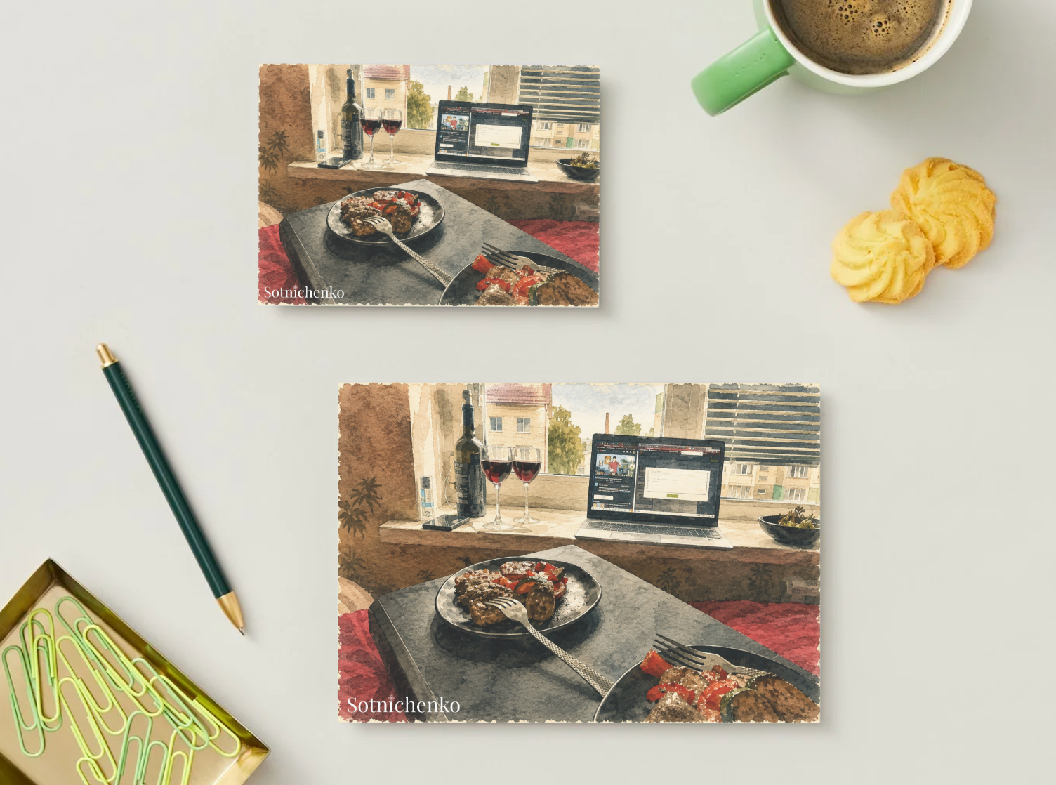 Evening on the Balcony — Vintage Printable Postcard