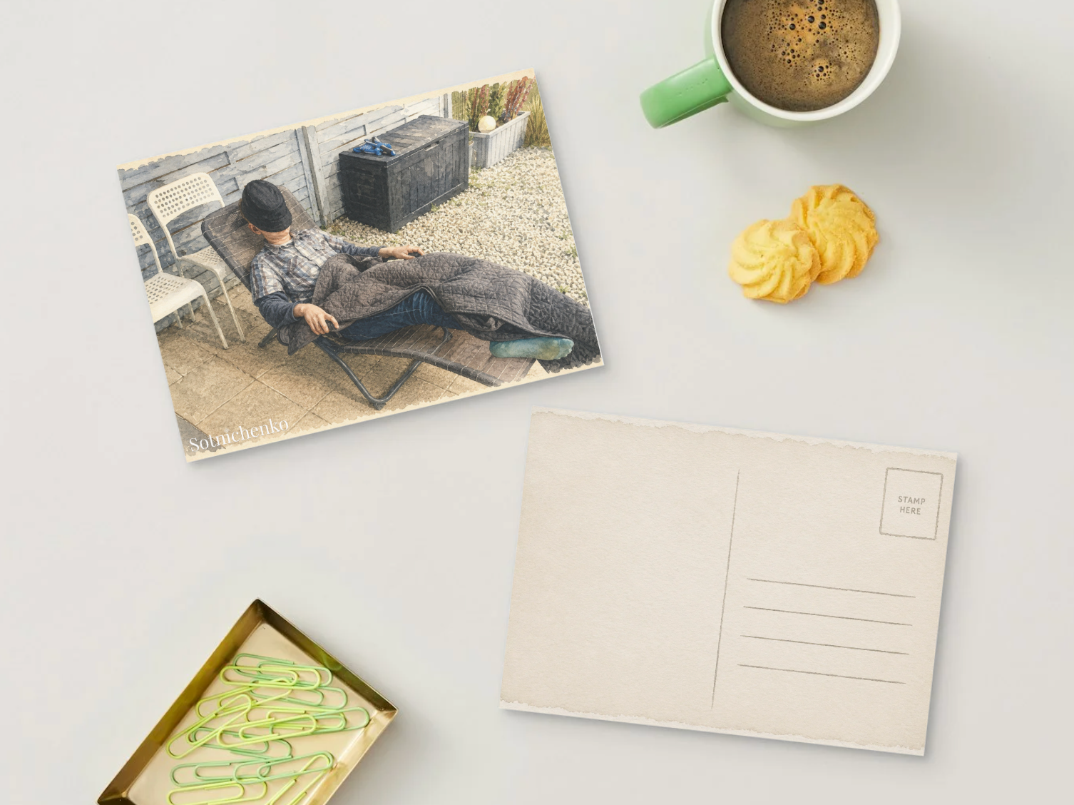 Garden Nap — Cozy Printable Postcard