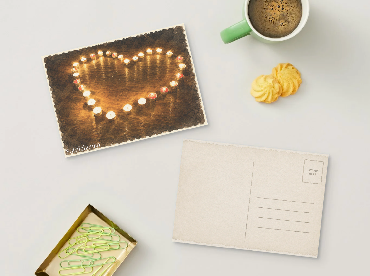 Candle Heart — Romantic Printable Postcard