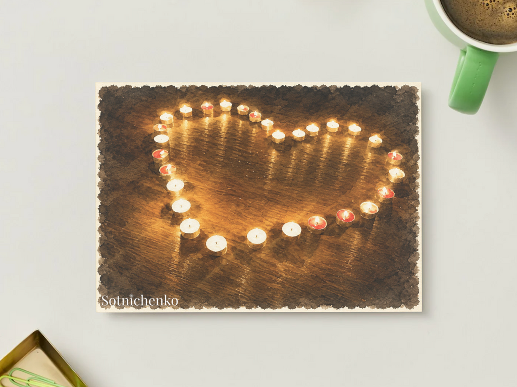 Candle Heart — Romantic Printable Postcard