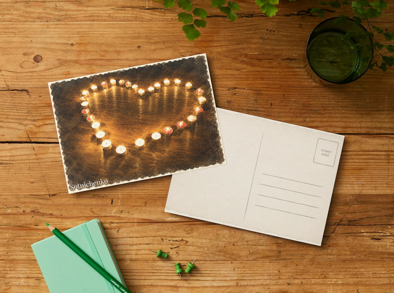 Candle Heart — Romantic Printable Postcard