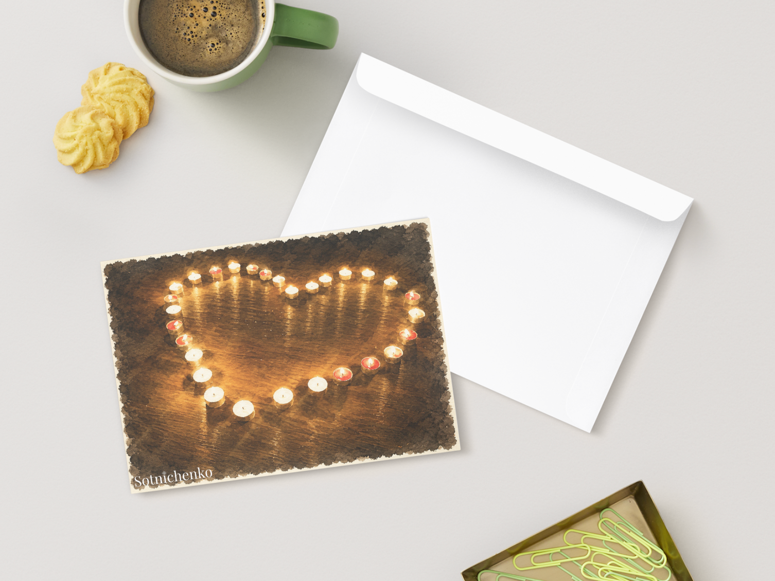 Candle Heart — Romantic Printable Postcard