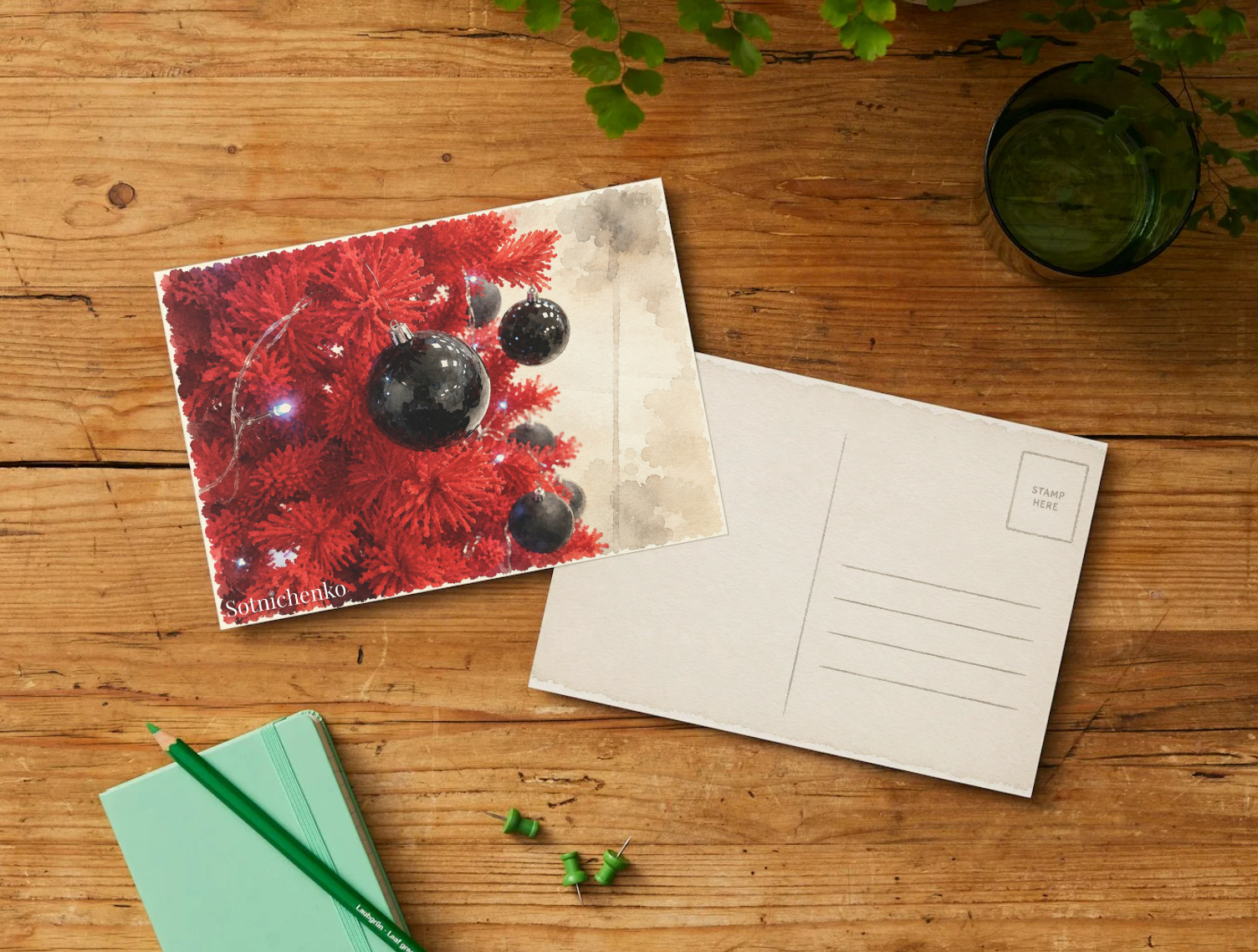 Red Holiday — Christmas Printable Postcard
