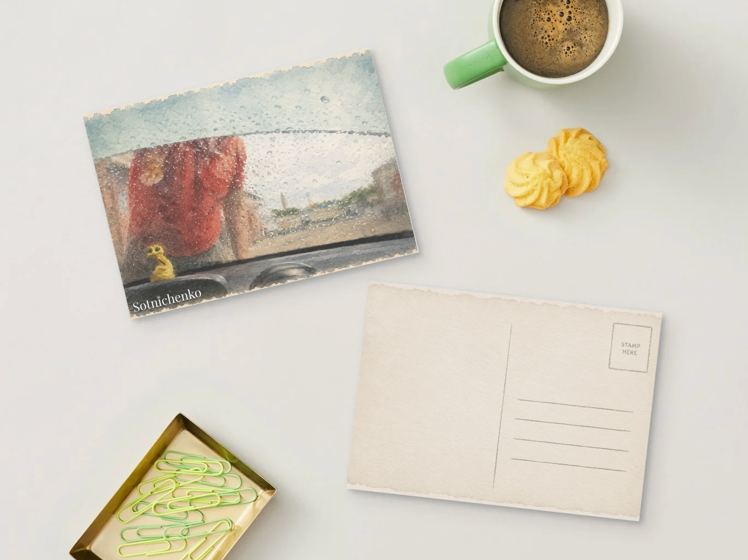 Waiting in the Rain — Vintage Printable Postcard