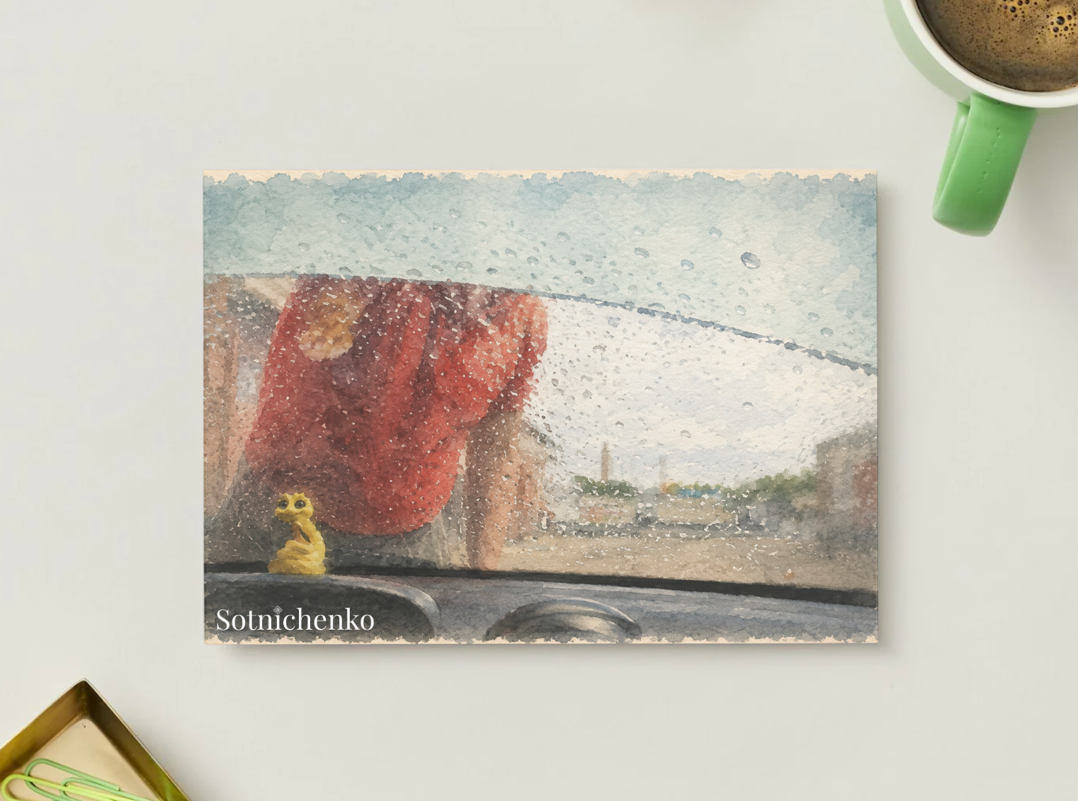 Waiting in the Rain — Vintage Printable Postcard