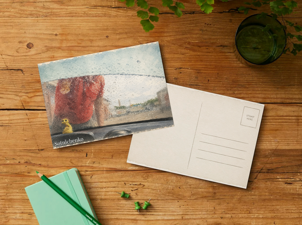Waiting in the Rain — Vintage Printable Postcard